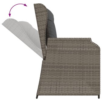 Tuinbankje verstelbaar met kussens poly rattan grijs