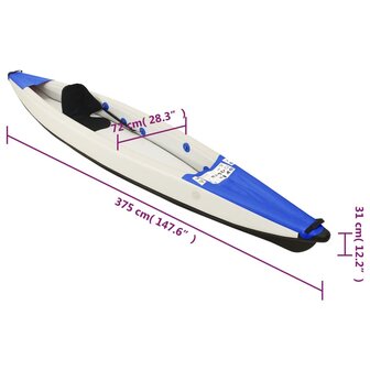Kajak opblaasbaar 375x72x31 cm polyester blauw