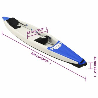 Kajak opblaasbaar 424x81x31 cm polyester blauw