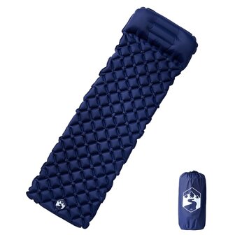 Kampeermatras met kussen opblaasbaar 1-persoons marineblauw