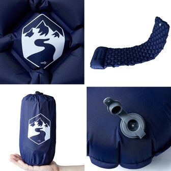 Kampeermatras met kussen opblaasbaar 1-persoons marineblauw
