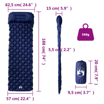 Kampeermatras met kussen opblaasbaar 1-persoons marineblauw