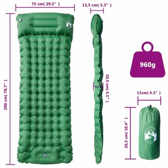 Kampeermatras met kussen zelfopblazend 1-persoons groen