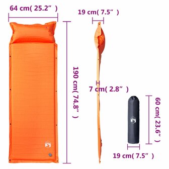 Kampeermatras met kussen zelfopblazend 1-persoons oranje