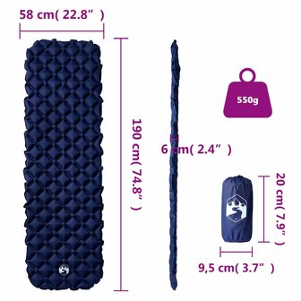 Kampeermatras opblaasbaar 190x58x6 cm 1-persoons marineblauw