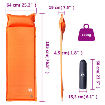 Kampeermatras met kussen zelfopblazend 1-persoons oranje