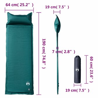Kampeermatras met kussen zelfopblazend 1-persoons groen