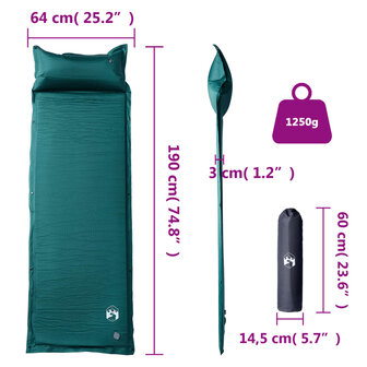 Kampeermatras met kussen zelfopblazend 1-persoons groen