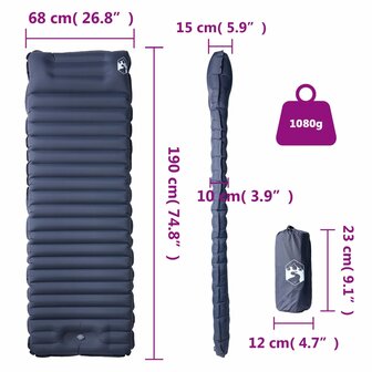Kampeermatras met kussen zelfopblazend 1-persoons grijs