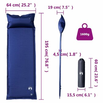 Kampeermatras met kussen zelfopblazend 1-persoons marineblauw