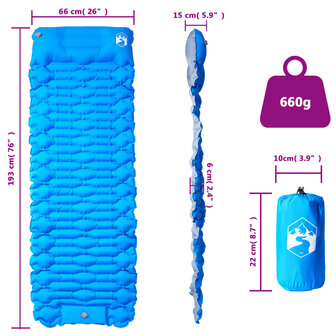 Kampeermatras met kussen zelfopblazend 1-persoons blauw