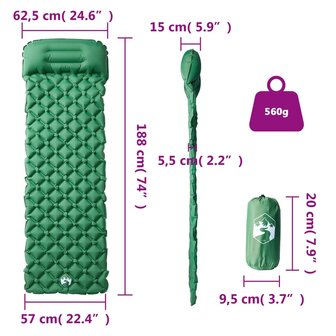 Kampeermatras met kussen opblaasbaar 1-persoons groen