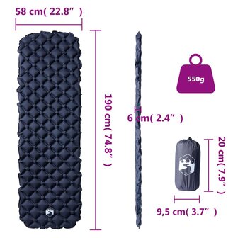 Kampeermatras opblaasbaar 190x58x6 cm 1- persoons grijs