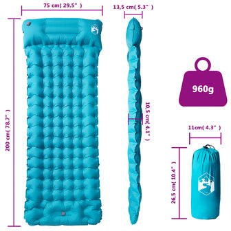 Kampeermatras met kussen zelfopblazend 1-persoons blauw