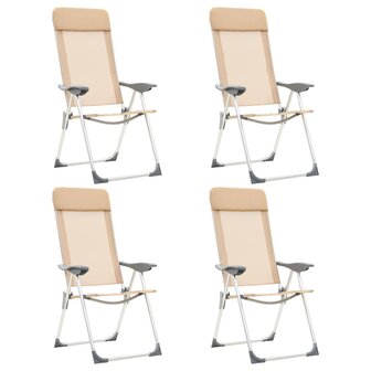 Campingstoelen 4 st inklapbaar aluminium cr&egrave;mewit