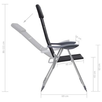 Campingstoelen 58x69x111 cm aluminium zwart 2 st