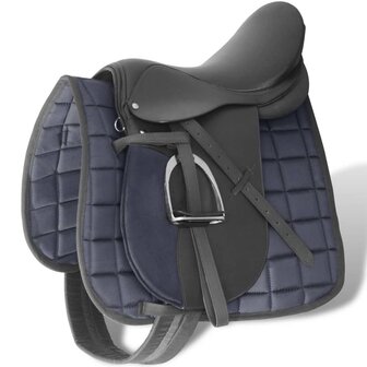 Echt lederen paardrijzadel 17,5&amp;quot; 12 cm (5-in-1 set, zwart)