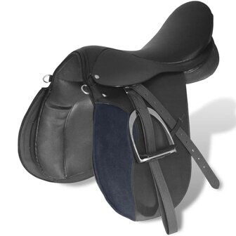 Echt lederen paardrijzadel 17,5&amp;quot; 12 cm (5-in-1 set, zwart)