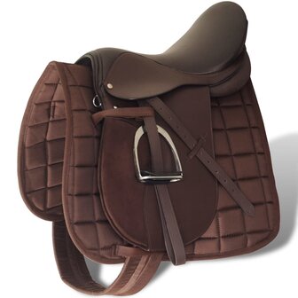 Echt lederen paardrijzadel 16&amp;quot; 14 cm (5-in-1 set, bruin)