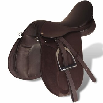 Echt lederen paardrijzadel 16&amp;quot; 14 cm (5-in-1 set, bruin)