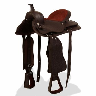 Western zadel, hoofdstel en borstriem 16&amp;quot; echt leer bruin