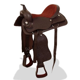 Western zadel, hoofdstel en borstriem 17&amp;quot; echt leer bruin