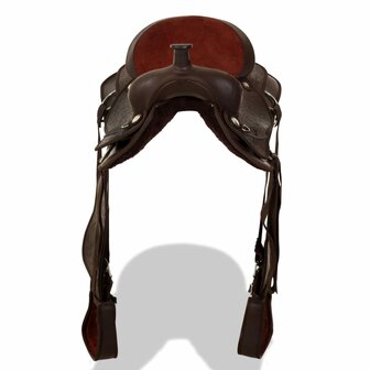 Western zadel, hoofdstel en borstriem 17&amp;quot; echt leer bruin