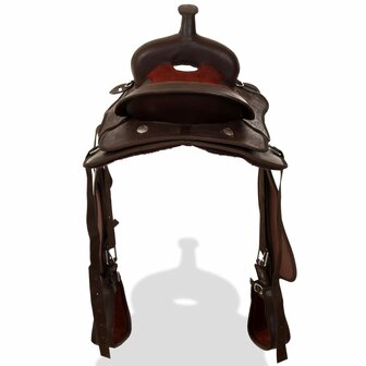 Western zadel, hoofdstel en borstriem 17&amp;quot; echt leer bruin