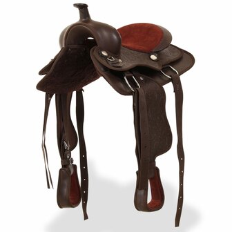 Western zadel, hoofdstel en borstriem 12&amp;quot; echt leer bruin