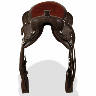 Western zadel, hoofdstel en borstriem 12&amp;quot; echt leer bruin
