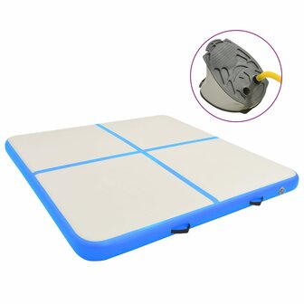 Gymnastiekmat met pomp opblaasbaar 200x200x15 cm PVC blauw
