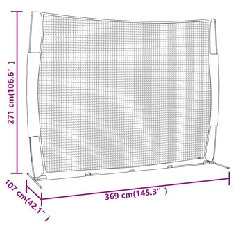 Honkbalnet draagbaar 369x107x271 cm staal polyester rood zwart