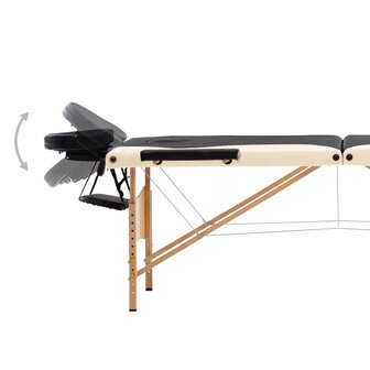 Massagetafel inklapbaar 3 zones hout zwart en beige