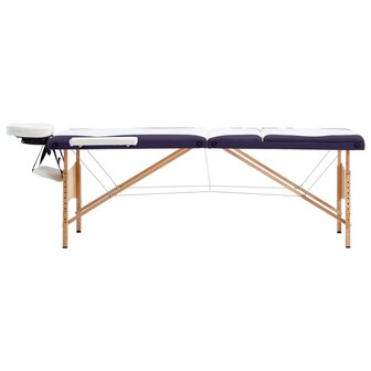 Massagetafel inklapbaar 3 zones hout wit en paars
