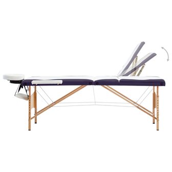 Massagetafel inklapbaar 3 zones hout wit en paars