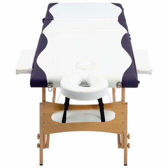 Massagetafel inklapbaar 3 zones hout wit en paars