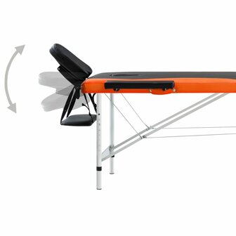 Massagetafel inklapbaar 2 zones aluminium zwart en oranje