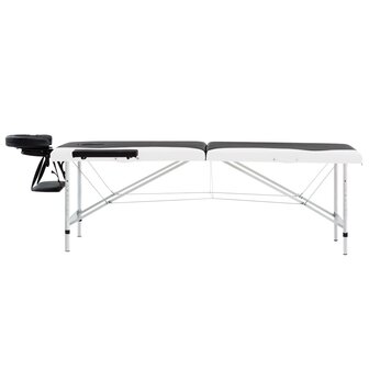Massagetafel inklapbaar 2 zones aluminium zwart en wit