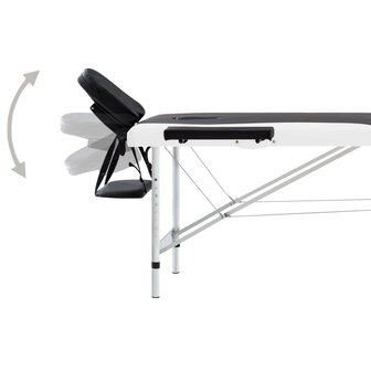 Massagetafel inklapbaar 2 zones aluminium zwart en wit