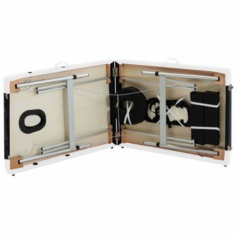 Massagetafel inklapbaar 2 zones aluminium zwart en wit