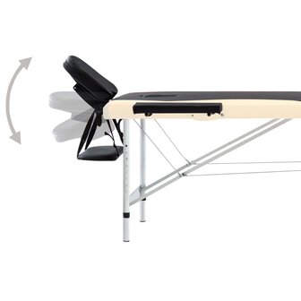 Massagetafel inklapbaar 2 zones aluminium zwart en beige
