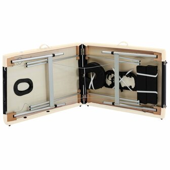 Massagetafel inklapbaar 2 zones aluminium zwart en beige