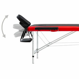 Massagetafel inklapbaar 2 zones aluminium zwart en rood