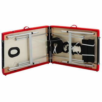 Massagetafel inklapbaar 2 zones aluminium zwart en rood