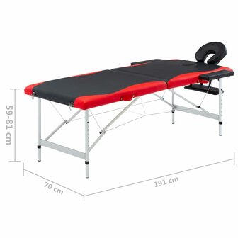 Massagetafel inklapbaar 2 zones aluminium zwart en rood