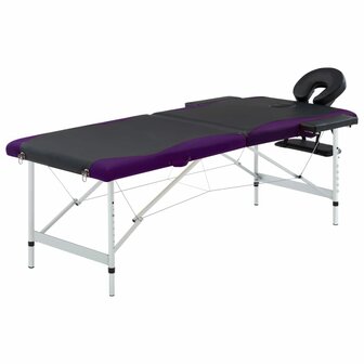 Massagetafel inklapbaar 2 zones aluminium zwart en paars