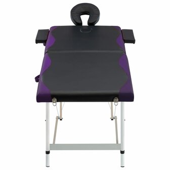 Massagetafel inklapbaar 2 zones aluminium zwart en paars