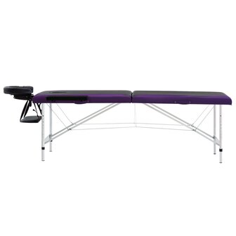 Massagetafel inklapbaar 2 zones aluminium zwart en paars