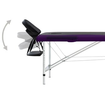 Massagetafel inklapbaar 2 zones aluminium zwart en paars