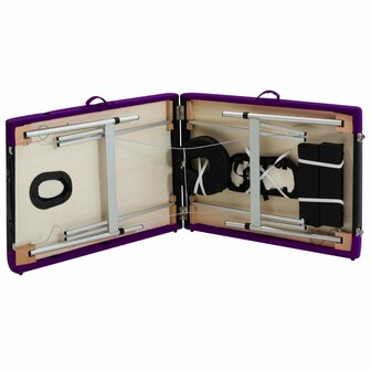 Massagetafel inklapbaar 2 zones aluminium zwart en paars